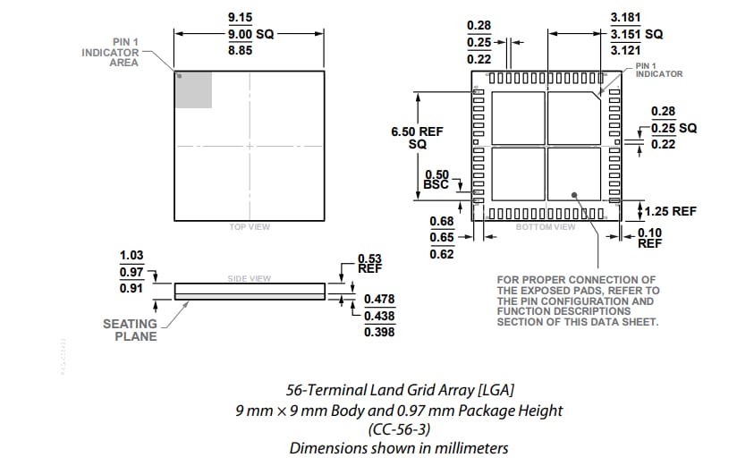 Mechanical Drawing - Analog Devices Inc. ADMV8818 2GHz to 18GHz Digitally Tunable Filter